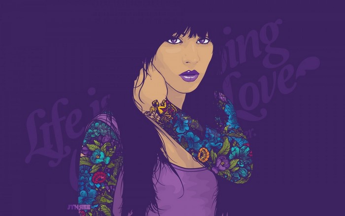 Illustration of a woman with floral tattoos