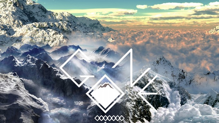 Mountain range with clouds and text overlay