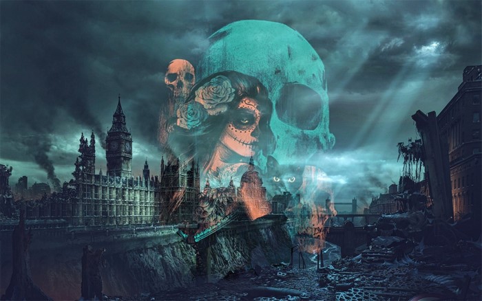 London Post-Apocalypse with Sugar Skull and Skulls