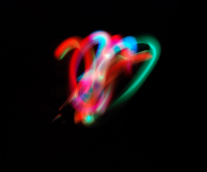 Abstract light painting with red, blue, and green colors