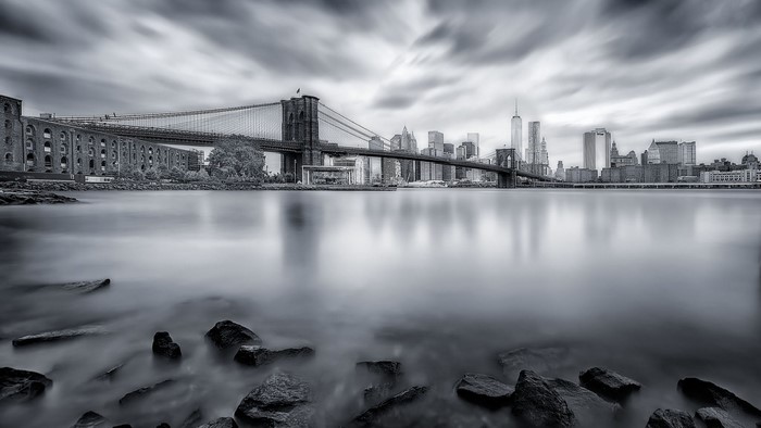 Brooklyn Bridge and Manhattan Skyline in Monochrome