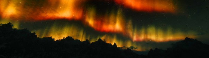 Aurora over mountains in The Elder Scrolls V Skyrim