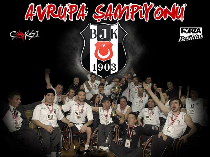 Besiktas J.K. wheelchair basketball team celebrating championship