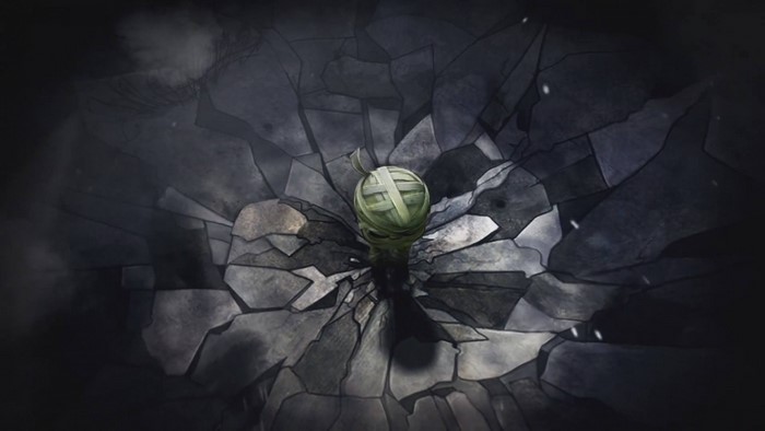 Amumu from League of Legends breaking through cracked ground