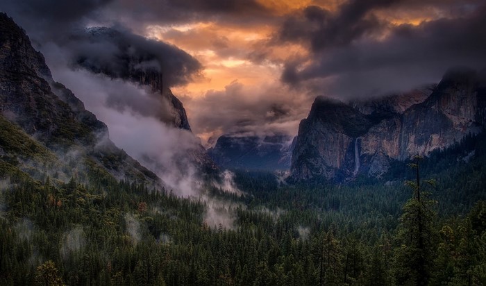 Misty Yosemite Valley at Sunset