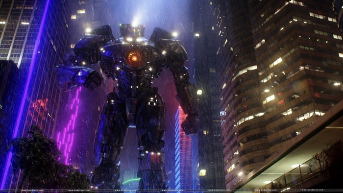 Gipsy Danger Jaeger from Pacific Rim in a city at night