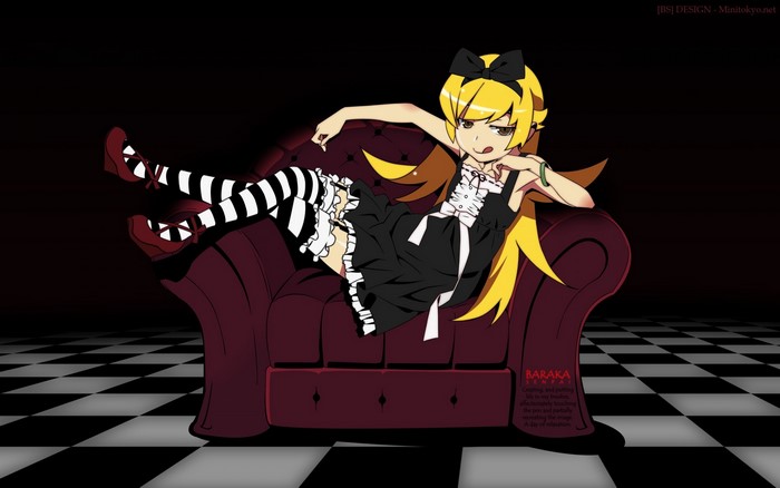 Oshino Shinobu from Monogatari Series sitting on a couch