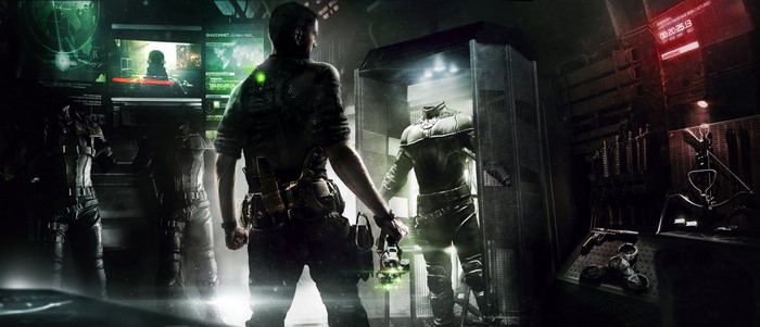 Sam Fisher from Splinter Cell in a high-tech facility