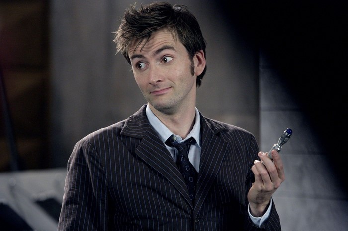 Tenth Doctor from Doctor Who holding sonic screwdriver
