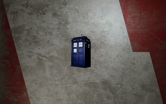 The TARDIS from Doctor Who on a textured wall
