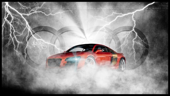 Red Audi R8 with Lightning and Smoke