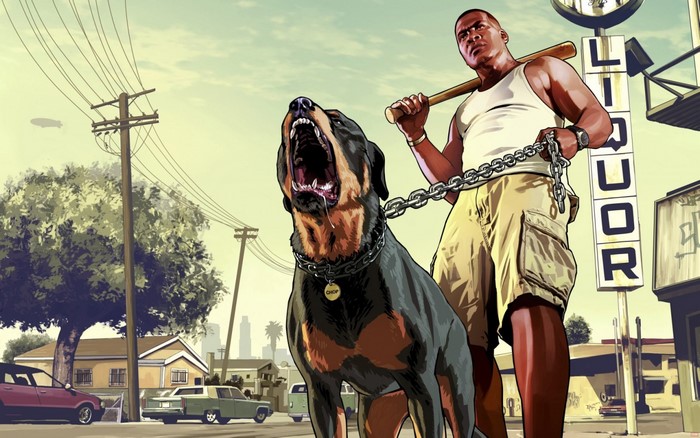 Franklin Clinton and Chop from Grand Theft Auto V