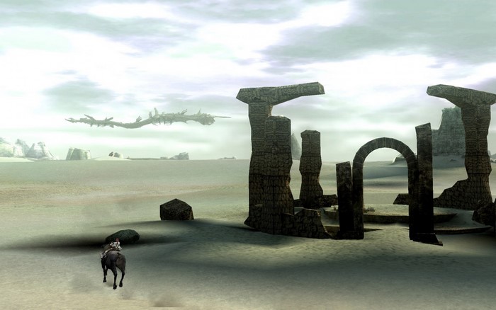 Wander and Agro in Shadow of the Colossus ruins