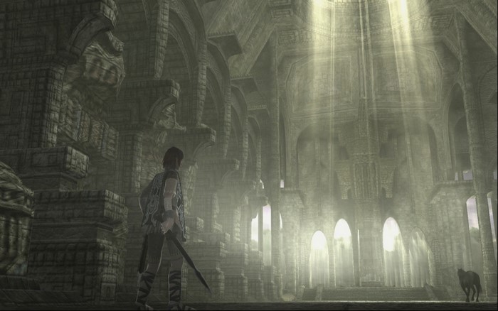 Wander and Agro in a vast ancient temple from Shadow of the Colossus