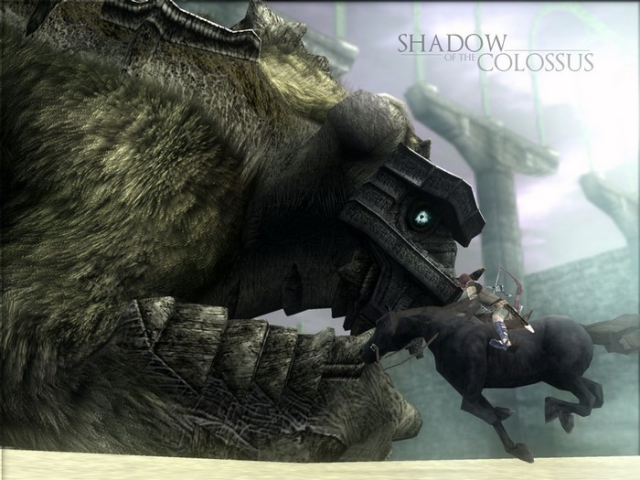 Wander and Agro facing a Colossus in Shadow of the Colossus