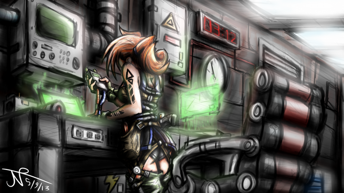Cyberpunk artwork of a woman in a lab