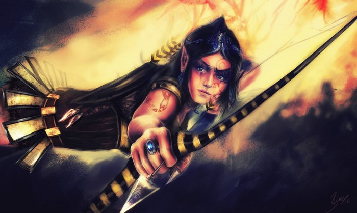 Elf archer with bow and arrow