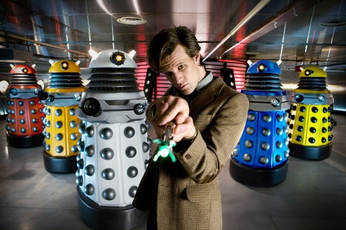 Eleventh Doctor from Doctor Who with Daleks