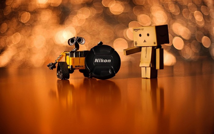 WALL-E and Danbo with Nikon lens cap