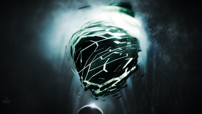 Abstract shattered sphere in outer space