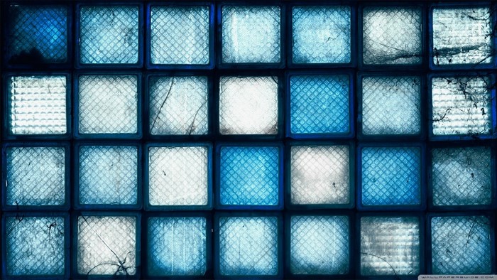 Blue and white glass block window pattern