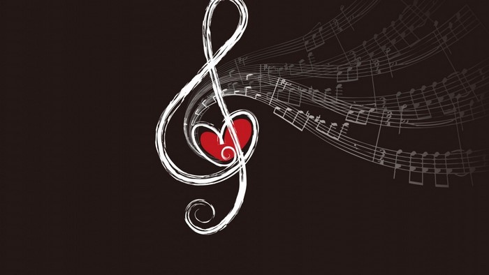 Treble clef with heart and musical notes