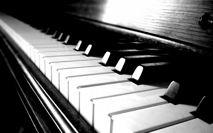 Close-up of a black and white piano keyboard