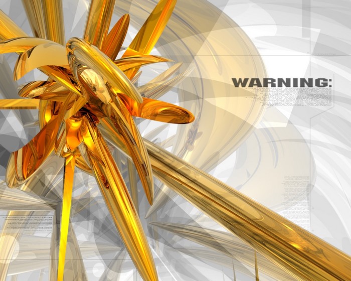 Abstract golden sculpture with warning text