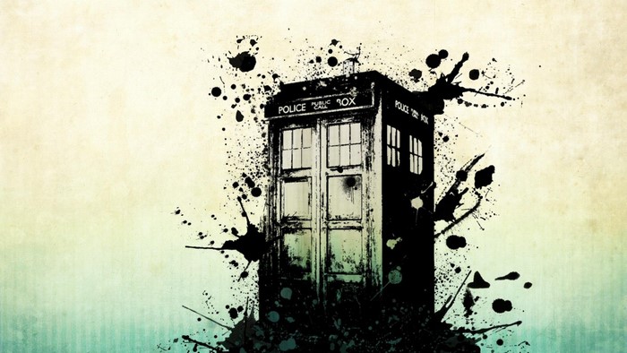 TARDIS Police Box with Paint Splatter Illustration