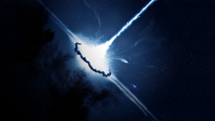 Cosmic event with bright light and dark nebula