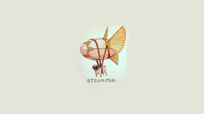 Steampunk blimp with a pug pilot