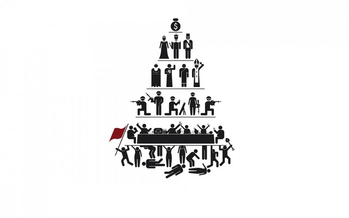 Social hierarchy pyramid illustration with stick figures