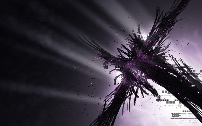 Abstract digital art with purple and black shards