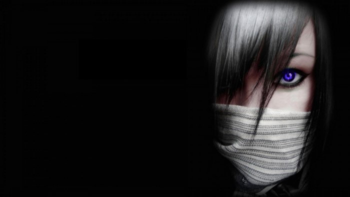 Anime girl with blue eyes and face mask