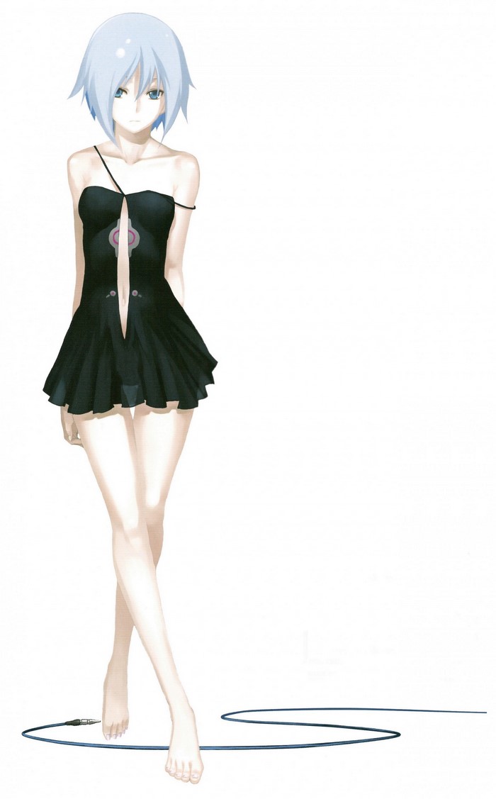 Anime girl with white hair in a black dress