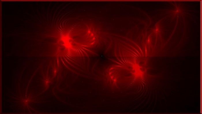 Abstract red fractal art with glowing elements