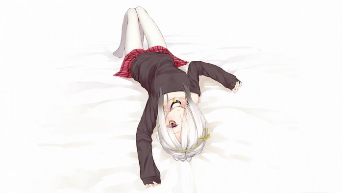 Anime girl with white hair lying down