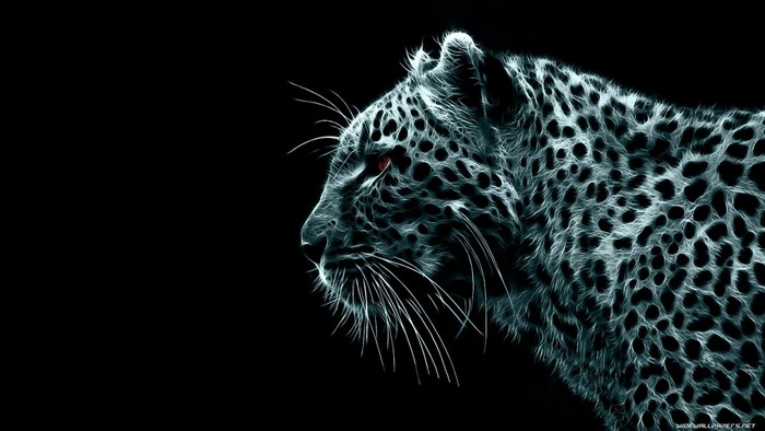 Fractal leopard with red eyes on black background