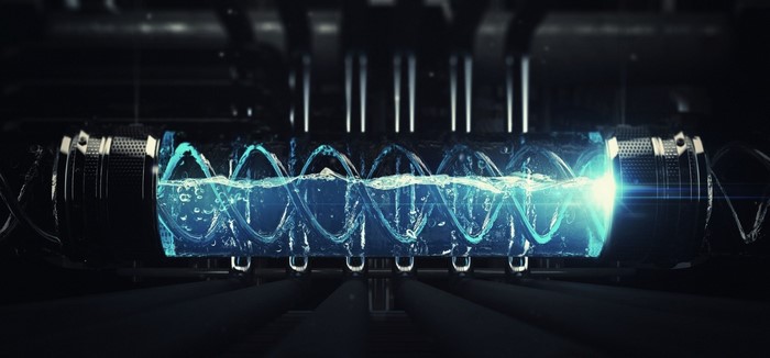 Abstract science fiction machine with glowing liquid