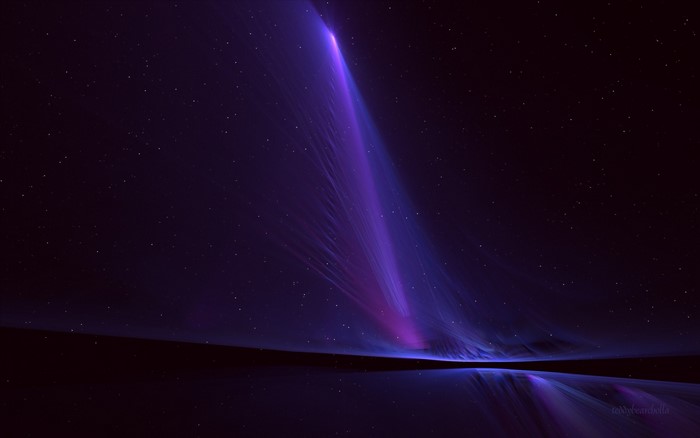 Abstract purple aurora over a dark landscape with stars