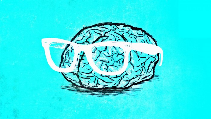 Illustration of a brain wearing glasses