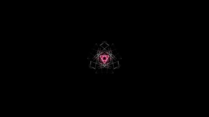 Fractal art with pink and white patterns on black background