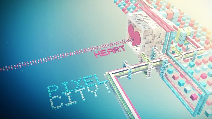 Pixel Heart and Pixel City abstract illustration