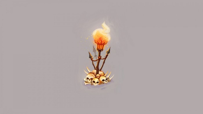 Torch with skulls and spears on gray background