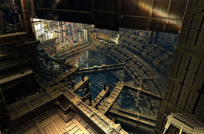 Futuristic fractal cityscape at night