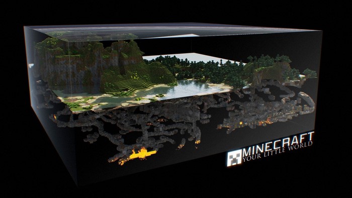 Minecraft diorama with landscape and caves