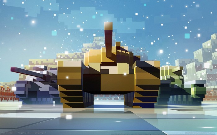 World of Tanks pixel art tanks in snowy landscape