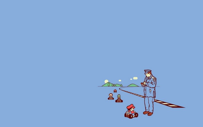 Mario from Mario Kart being ticketed by a police officer