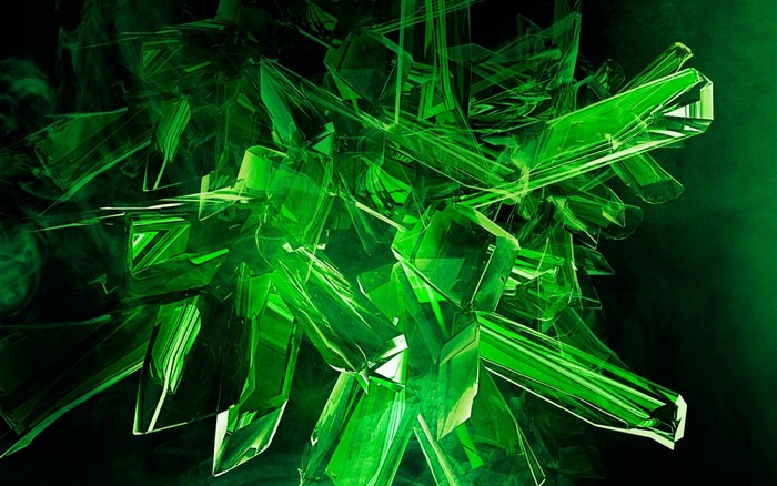 Abstract green crystal shards with smoke