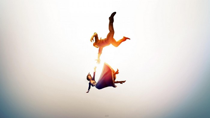 Elizabeth and Booker from BioShock Infinite falling